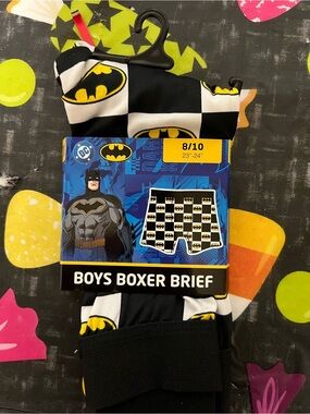 Batman Boys Black & White Checkerboard 1 Boxer Briefs with Yellow Bat Logo